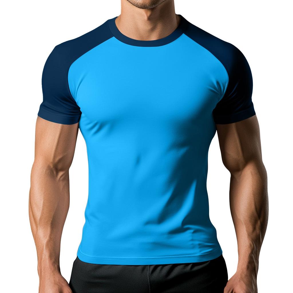 Men's Colorblock Pattern Raglan Short Sleeve Sports T-Shirt