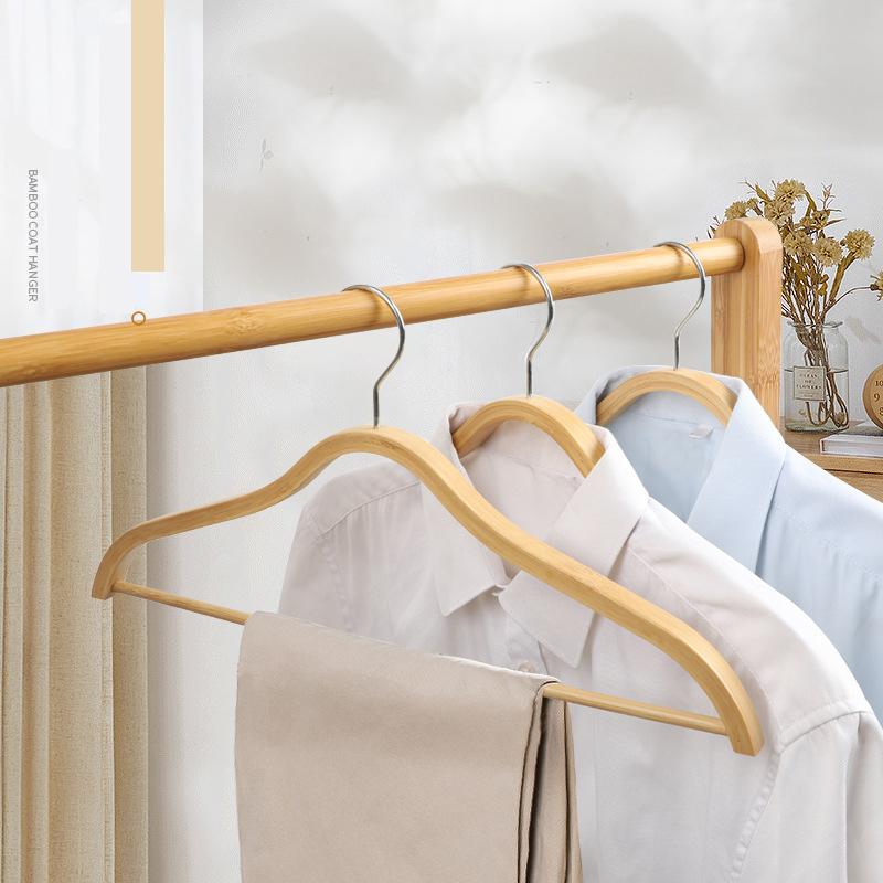 5PCS Bamboo Coats Hangers,Non-marking Suit Rack with Pants Bar for Closet Organizer,Smooth Non-Bulging Hanger for Clothes Shirts