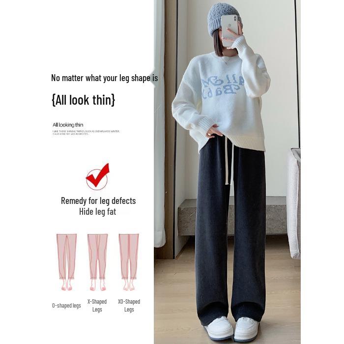 

Women s High Waist Apricot Corduroy Wide Leg Pants - Soft, Thickened, Casual Straight Fit for Autumn/Winter. M