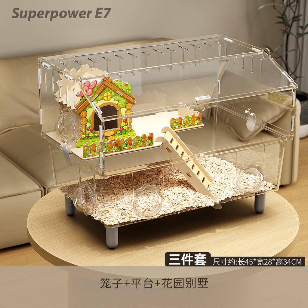 Luxury Villa Acrylic Transparent Hamster Cage Chew-Proof Escape-Proof Spacious Golden Hamster Habitat with Exercise Wheel