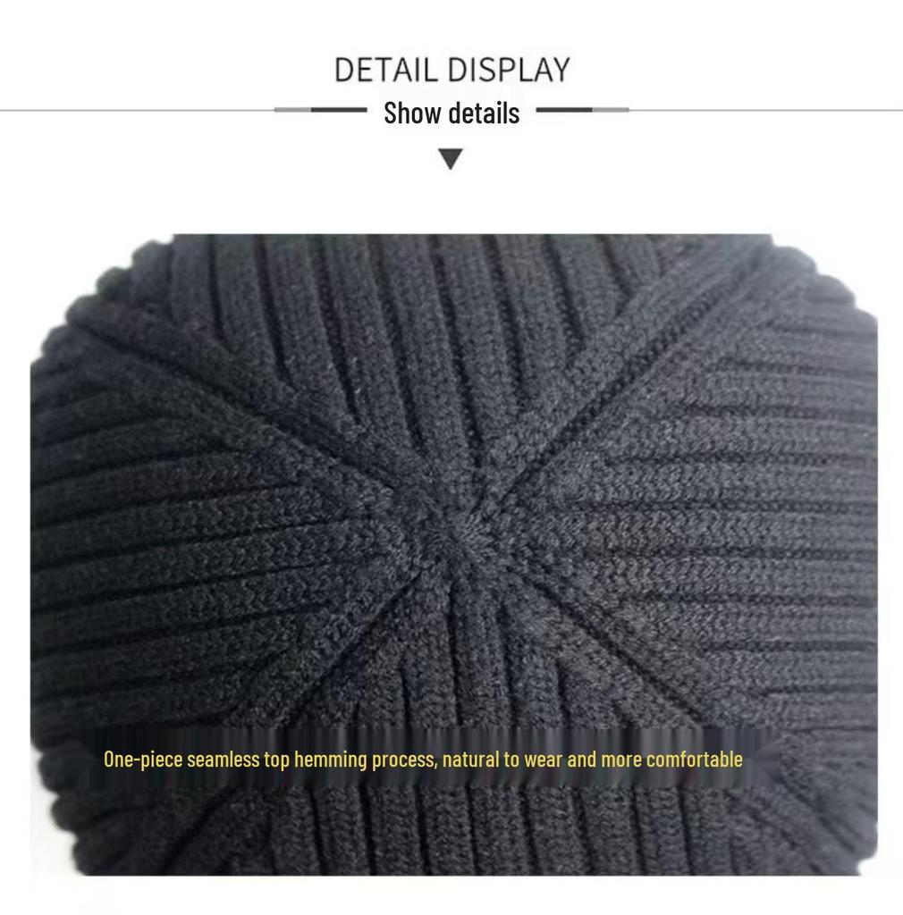Unisex Seamless Knit Winter Hat: Warm, Large Brim, Ear Protection, Solid Color, Round Crown, Fits Large Heads.