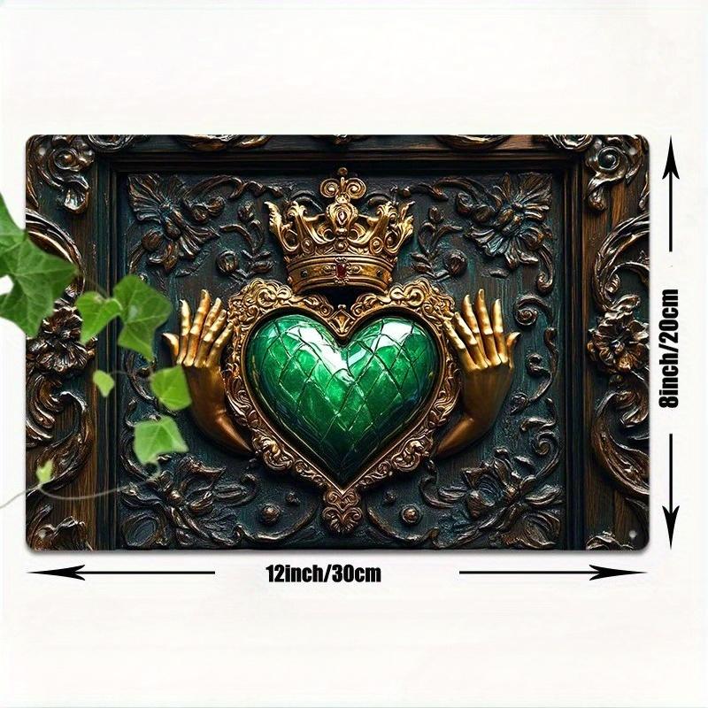 

2d Flat 30*20cm, Vintage Hands Holding Green Heart Crown Wooden Wall Art, for Home, Kitchen, Garden, Bedroom, Bar. 30*20cm