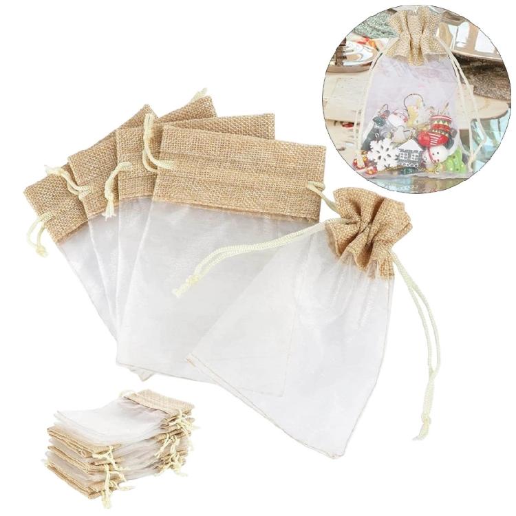 30pcs Sturdy Linen and Organza Fabric Bags with Drawstring Storage Bags for Jewelry Organization and Gifts Presentation