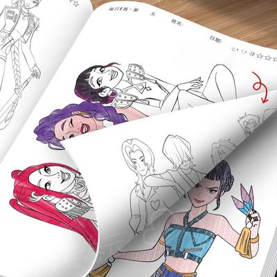 40 stron Oficjalny KPOP Anime Rumi Mira Zoey Szkicownik Strona z konturem do kolorowania, bazgrania i ćwiczenia pisma ręcznego