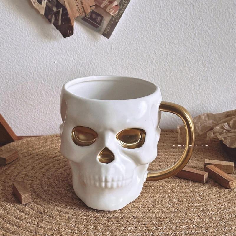 Dark Gothic Style Art Bone Skull Mug High-end Quirky Niche Design Cup Halloween Gift