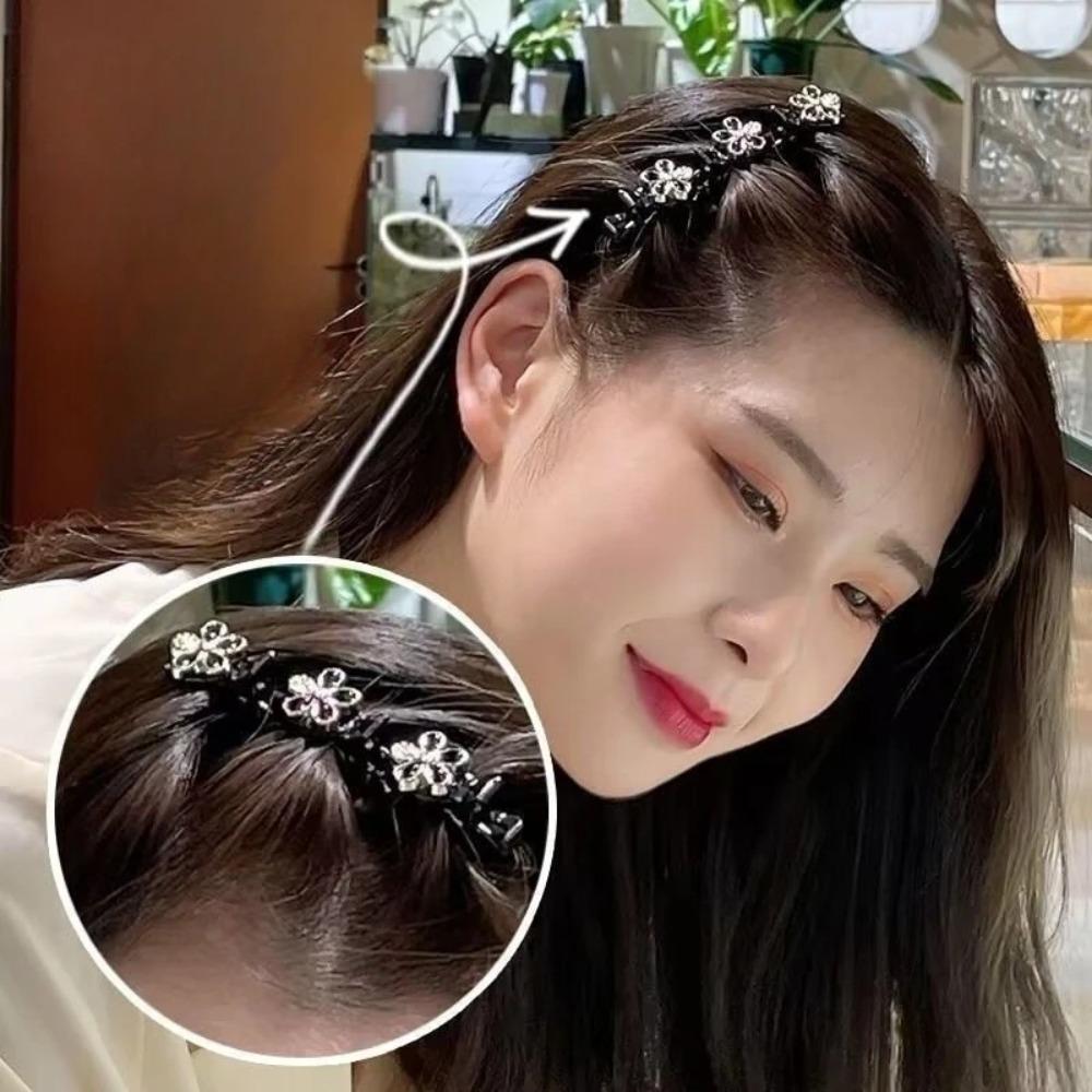 Double Layer Braided Hair Clip Vintage Rhinestone Faux Pearl BlackHairpin Barrette Elegant Hair Accessories Styling Tool Braider