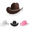 Western Cowgirl Hat With Rhinestone Tassel Decoration And Large Brim For Summer Outdoor Fashion
