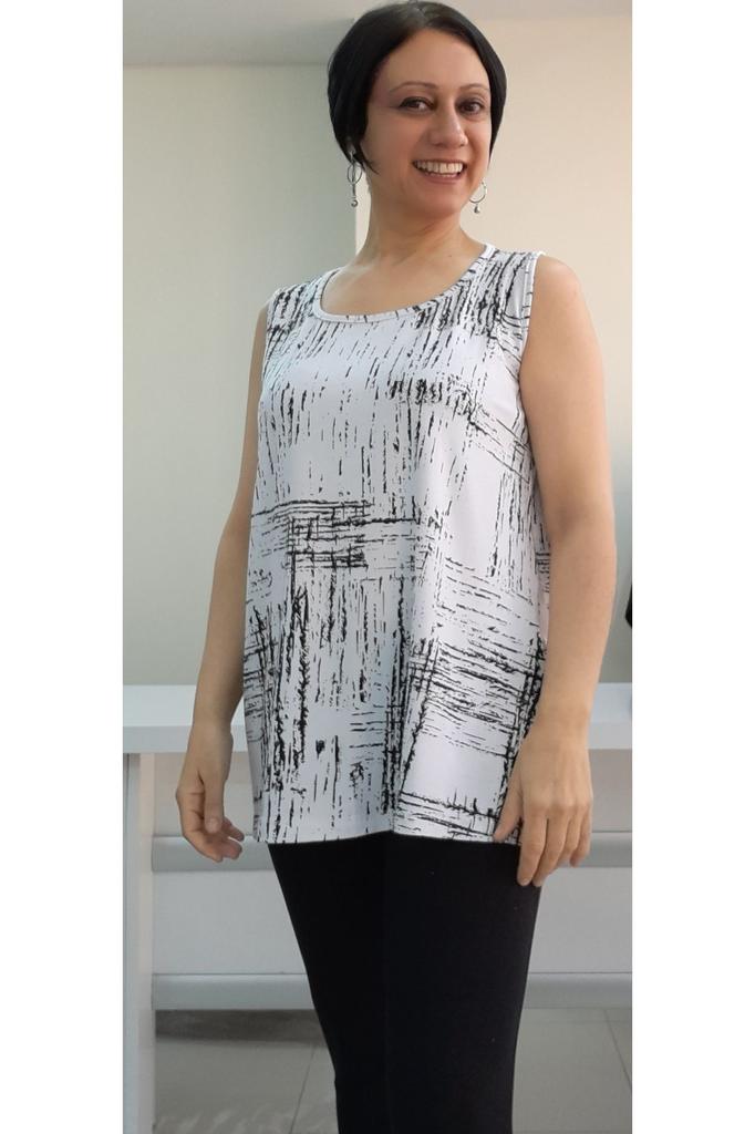 Damenstil Übergröße T-Shirt Weiß Schwarz Gemustert Dicke Träger Gekämmte Baumwolle Viskose T-Shirt