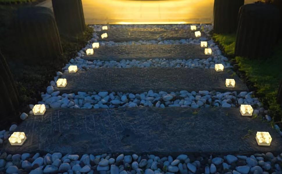 GWSOLAR Solar Set of Recessed Garden New Patterned Glass Creates a Magical Champagne Gold Ornamental 7cm 4 Automatic Perfect for and GW Model 4