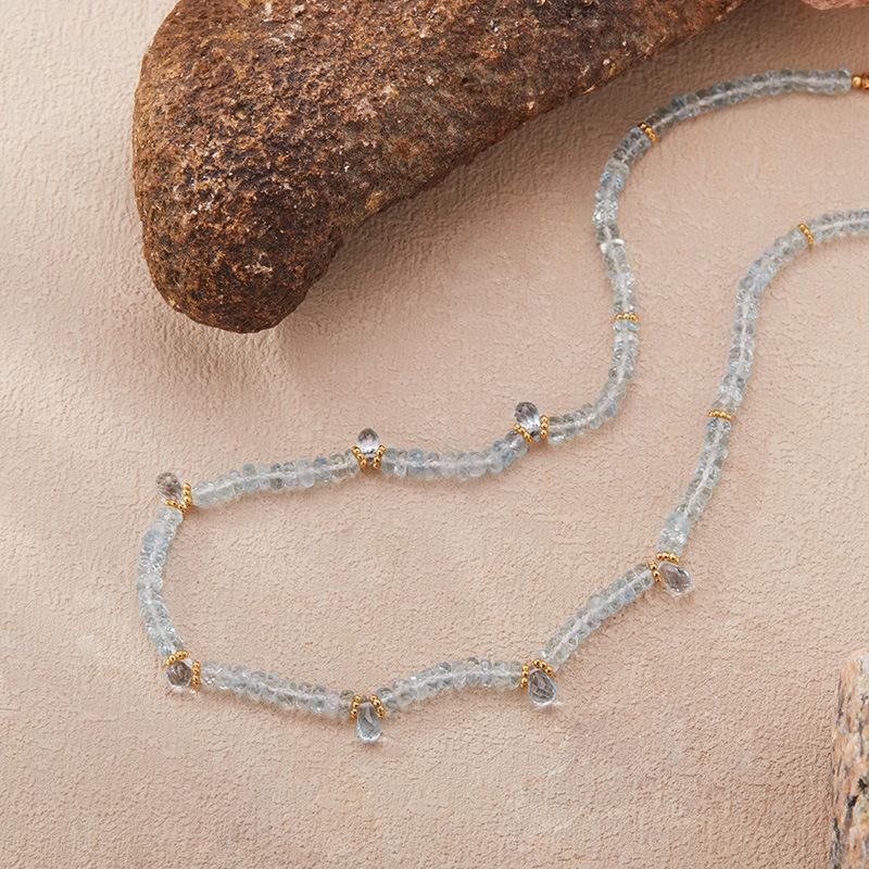 Natural Gemstone Beaded Aquamarine Necklace Women'S S925 Sterling Silver Colored Jewelry Collarbone Chain Earrings