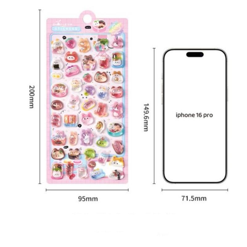New 1Pc 3D Relief Stickers Aesthetic Stickers Cartoon Gourmet Animals Creative Stickers DIY Decoration Stickers