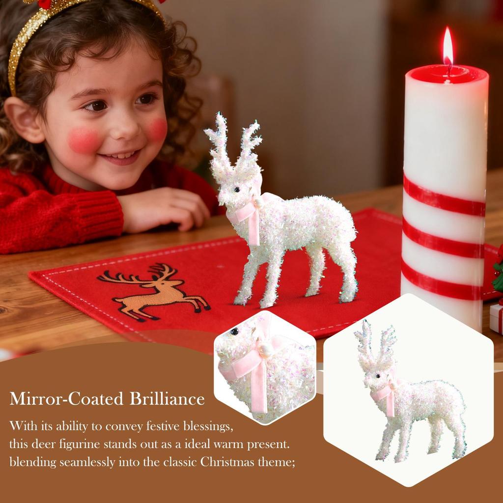 Christmas Deer Figurines Glittering Reindeer Sculpture Christmas Deer Decorations Indoor Wear Scarf For Home Winter Holiday