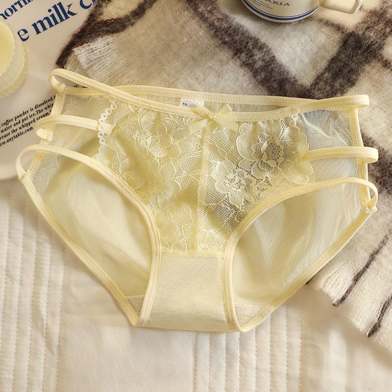 Damen Spitzen-Tanga im japanischen Stil: Hohle Netz-Mid-Waist, Bequeme & Atmungsaktive Baumwoll-Schritt-Slips.