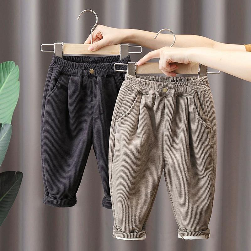 Children's Clothing Baby Warm Fleece Pants Winter Striped Trousers Elastic Cuff Boys Girls Kids Pant