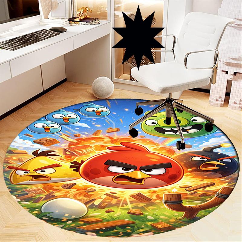 Angry Birds Printed Round Rug Carpet Chair Rug Area Rug Entryway Doormats,for Office Chair Living Room Bedroom Kitchen Room.