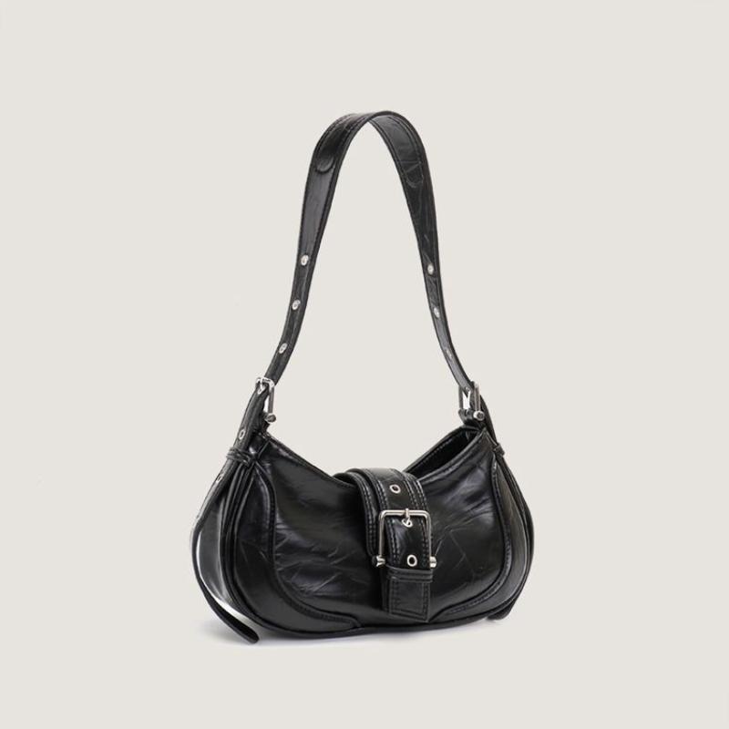 Women  Fashion Shoulder Bags Black PU Leather Underarm Bags Ladies High Quality Handbags Hot Girls Armpit Bags Wallet Purse