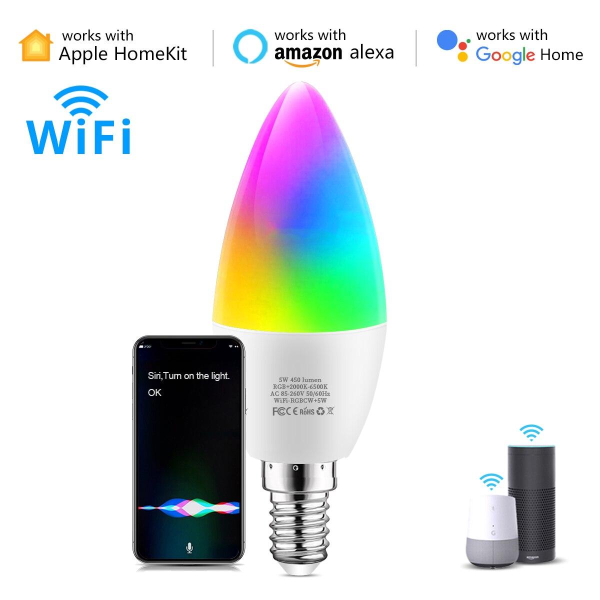

AIMENGTE MFI Homekit RGB LED Smart WiFi лампочка 110 В/220 В Siri Голосовое управление для Apple Home Kit App Alexa Google Home E14-5W