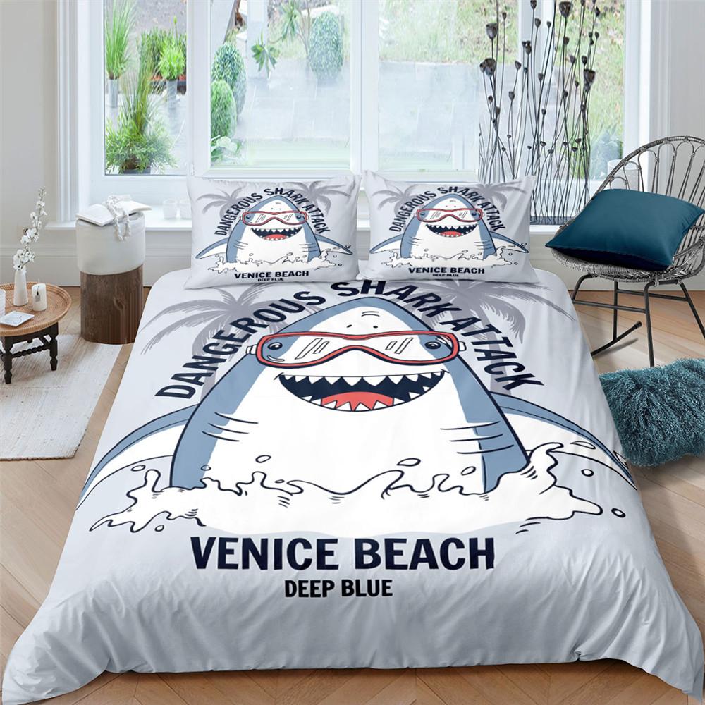 Dolphin Ocean King Queen Duvet Cover Cute 3D Sea Animal Bedding Set For Kids Teens Adults Shoal Of Fish Blue 2/3pcs Quilt Cover