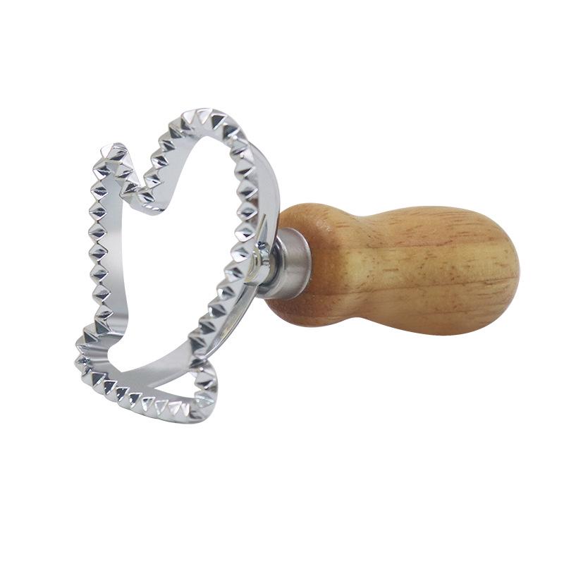 Zinc Alloy Biscuit and Dumpling Edge Embossing Cutter with Wooden Handle