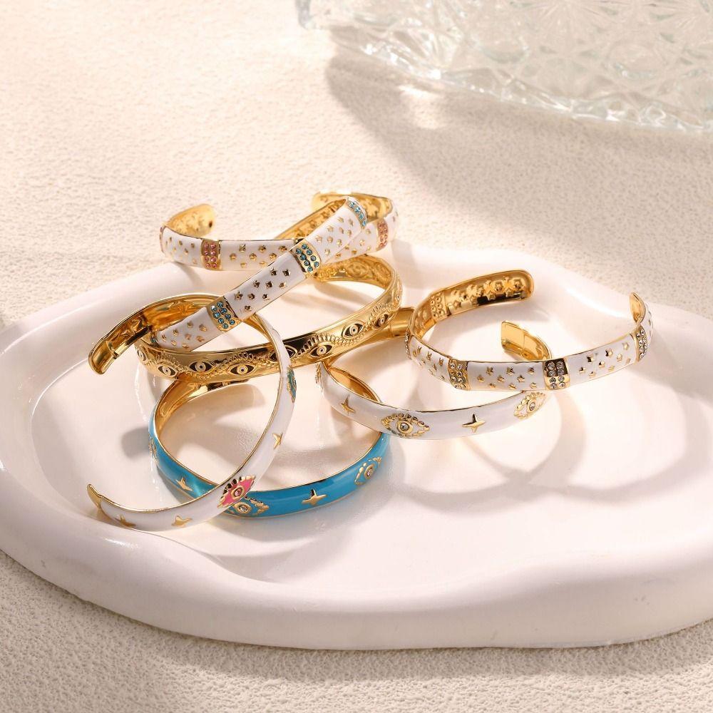 Oil Drip Design Women's Bangle Pink Green Rhinestone Demon's Eye Bracelets  Decoration