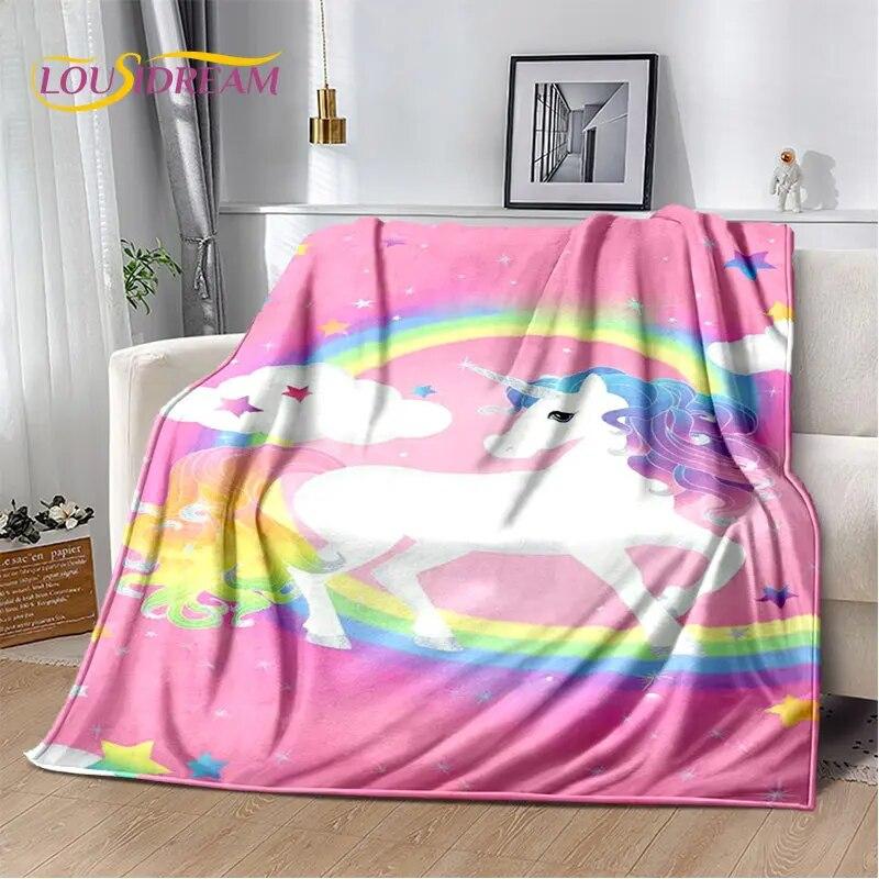 Cartoon Cute Unicorn Soft Plush Blanket,Children's Flannel Blanket Throw Blanket for Living Room Bedroom Bed Sofa Picnic Cover