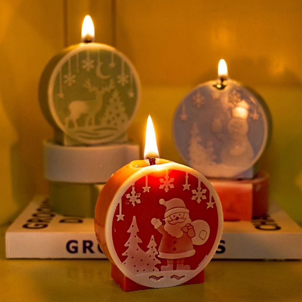 Silicone Christmas Candle Molds Handmade DIY Crafts Candle Ornament Mold Santa Claus Elk Snowman Relief Christmas Ball