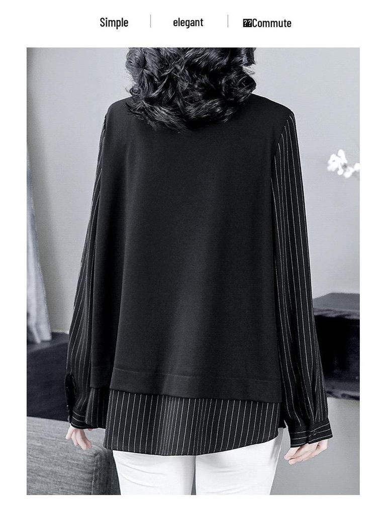 Spring Casual Plus-Size Two-Piece Shirt - Light Mature Style with Turn-Down Collar for Women