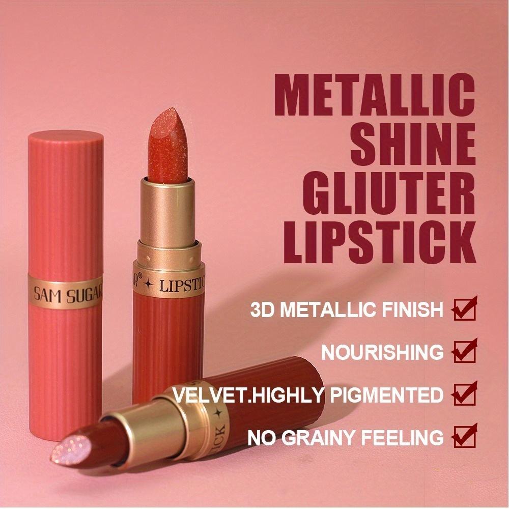 Glitter Shimmer Lipstick, Waterproof Long-Lasting Shine, Non-Stick Formula, Bright Red Tint  Cream Texture, Moisturizing Lip Balm