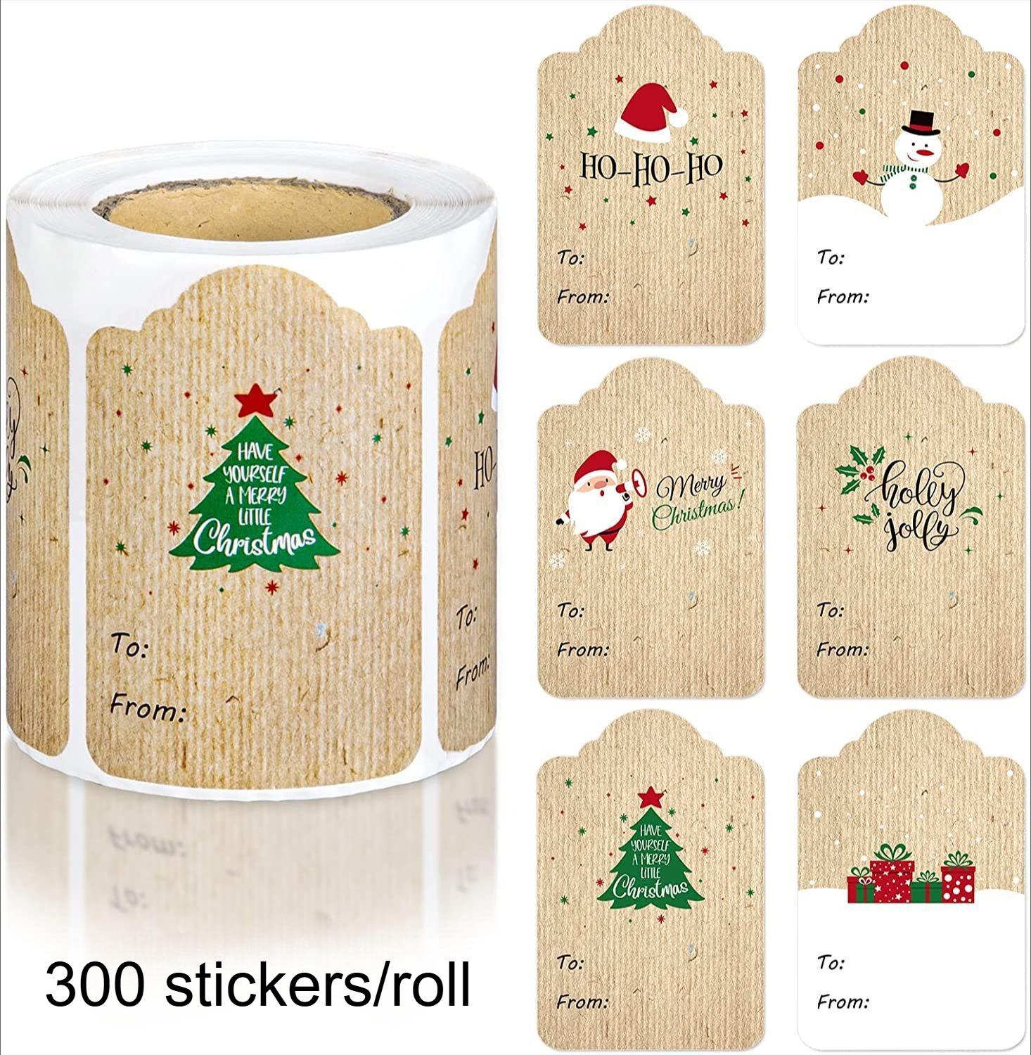 

300 stickers/roll Self-Adhesive Christmas Labels & Stickers - Holiday Gift Tags with Santa Claus, Snowmen, Reindeer, Snowflakes