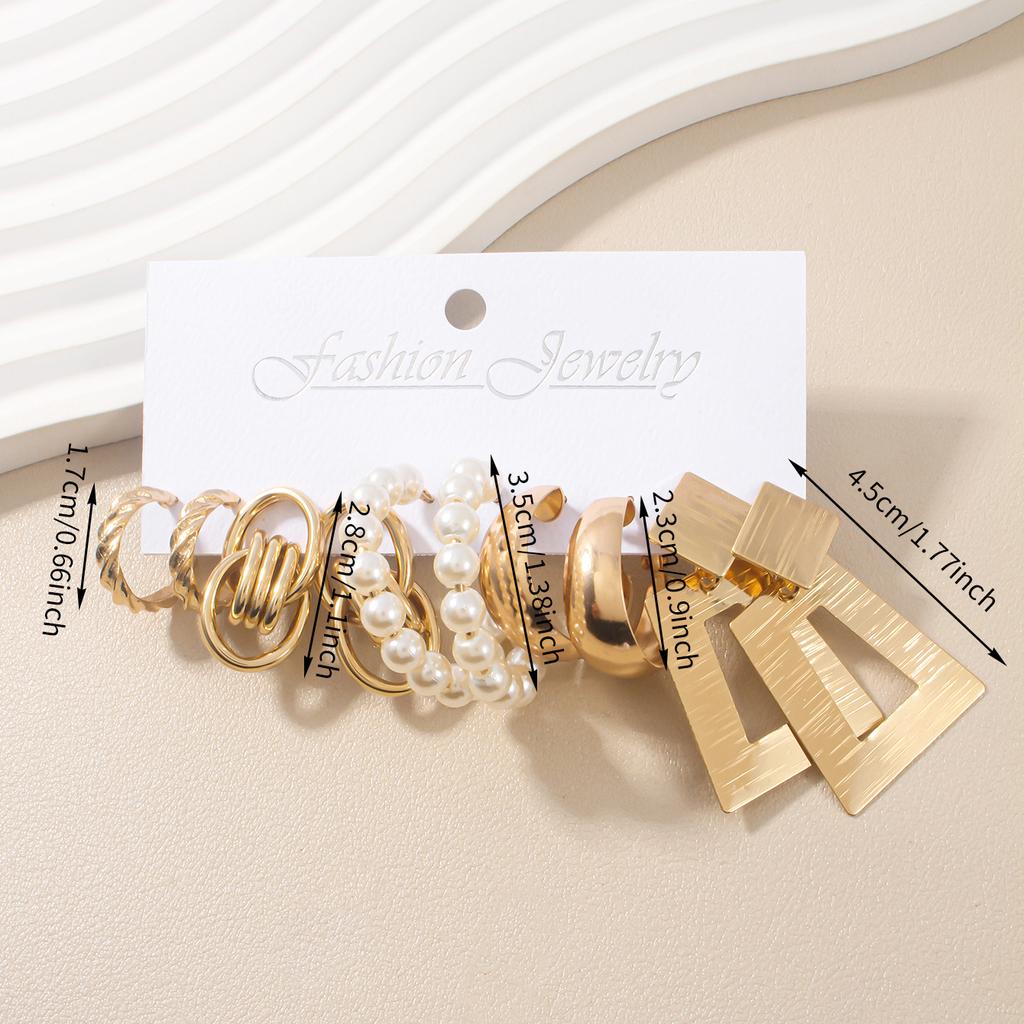 10Pcs Exaggerated Geometric Block Drop Earrings Korean Imitation Zircon Hoop Earrings Set Elegant Women's Daily Party Zircon