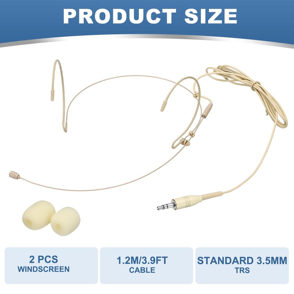 uxcell Earhook Headset Microphone, Double Over-Ear Omnidirectional Wired Condenser Microphone with Standard 3.5mm TRS Plug, 1.2m Cable, Beige