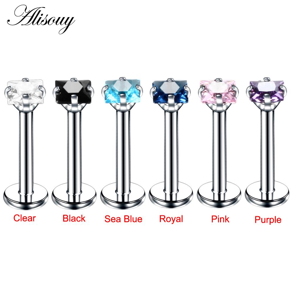 Alisouy 1PC Acciaio Inox Anello Labret Stella di Cristallo Lip Piercing Filettatura Interna Gemma Anello sul Labbro Dell'orecchio Trago Chiodo Orecchini Della Vite Prigioniera monili per il corpo e Piercing