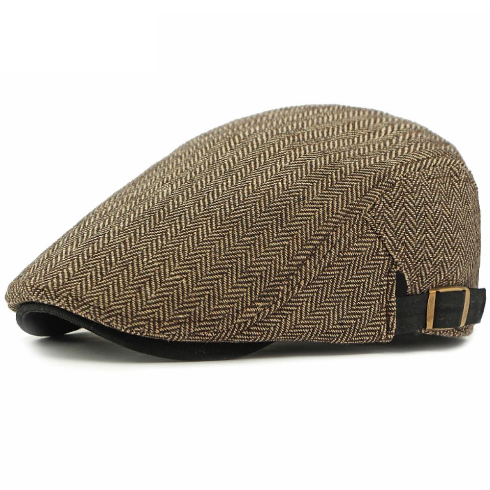 

HT4445 Berets Spring Autumn Winter Cap Men Women Artist Painter Striped Beret Hat Male Female Ivy Flat Cap Adjustable Beret Caps 55-60cm Adjustable кавовий