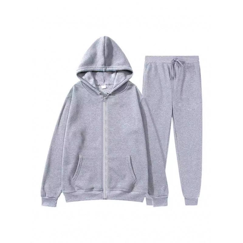 Men's Cross-border Autumn Winter Comfort Zip-Up Velvet Hoodie & Jacket Set