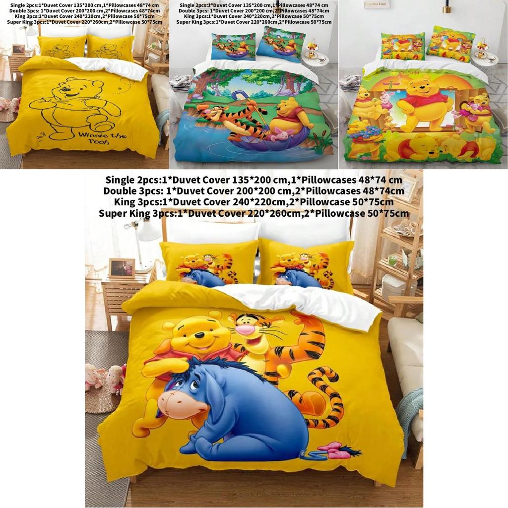 Kinderbeddengoedset met Winnie de Pooh-print en actieve kleurstof voor de decoratie van een peuterbed.