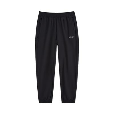 Li Ning Logo Simple Solid Color Mid Waist Breathable Versatile Tapered Knit Sports Pants Unisex Pants Black AYKV809-1