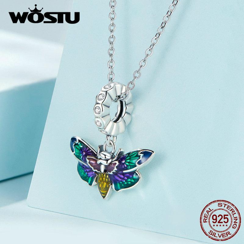 WOSTU 925 Sterling Silver Devil Flower Hanging Charm Grotesque Bee & Fish Hanging Bead Fit DIY Making Women Bracelet & Bangle Jewelry