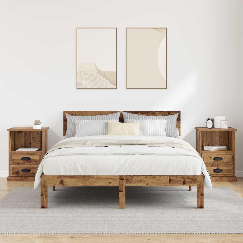 Nightstand Set of 2 Reclaimed Wood Look 36 x 43 x 60 cm Engineered Wood