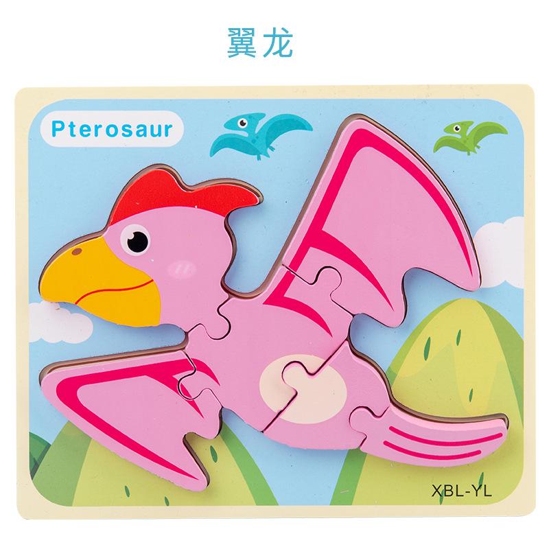 Dřevěné Vzdělávací Kognitivní Dětské Vzdělávací Hračky Stavební Kostka Tvar Dinosaurus Párování 3D Trojrozměrné Puzzle