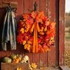 Thanksgiving Dekorationsgirlande für Eingang Herbst Ahornblatt Kürbis Kranz, Künstliche Beeren Ernte Türhänger Herbstlaub Veranda Thanksgiving,