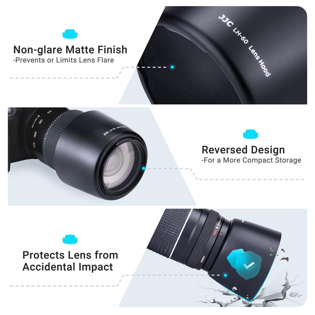 JJC Lens Hood Compatible with Canon Fits Canon EF III IS II Compatible with Protective Filters and Lens Caps ET-60, 75-300mm F/4-5.6 USM/EF-S 55-250mm