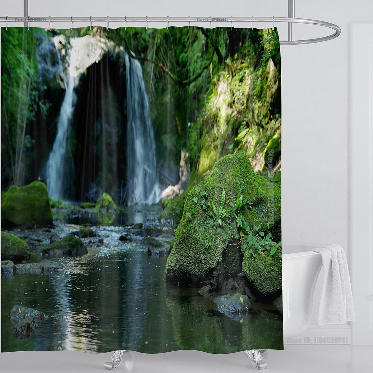 

Лесной Пейзаж Природы 3D Печать Вид Дерева Занавеска для Душа Водонепроницаемый Дизайн Полиэстер Украшение для Дома Ванная Комната Стираемая С Крючком W90xH180cm