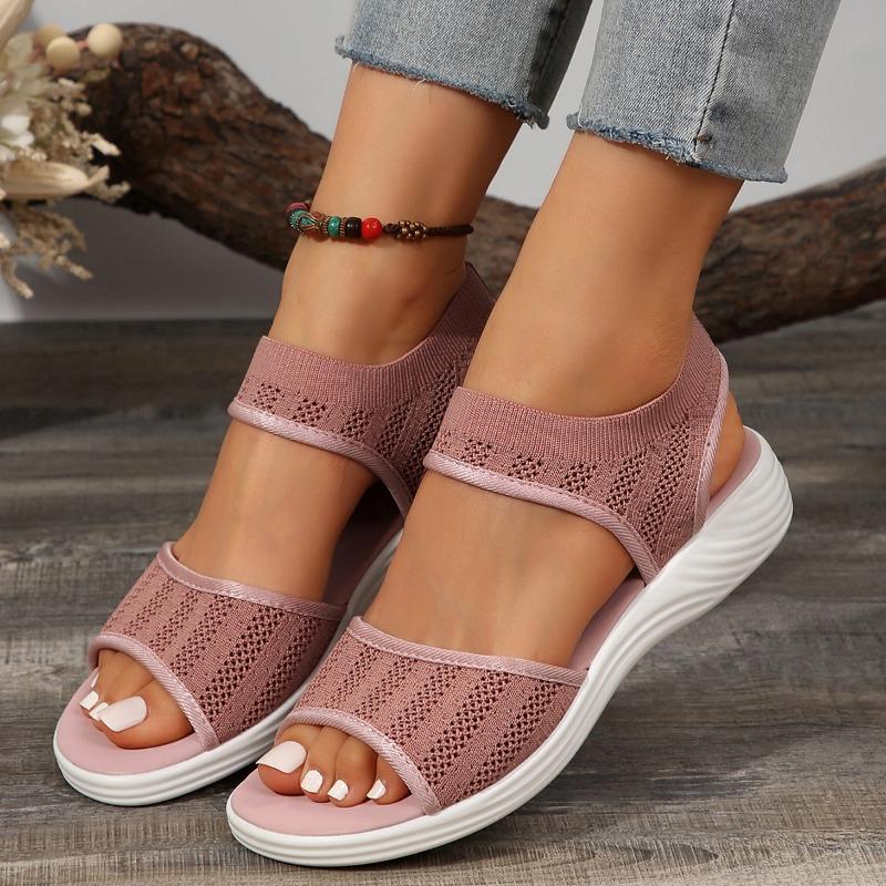 New women's shoes sports fly-woven fish mouth one-word buckle flat sandals slippers