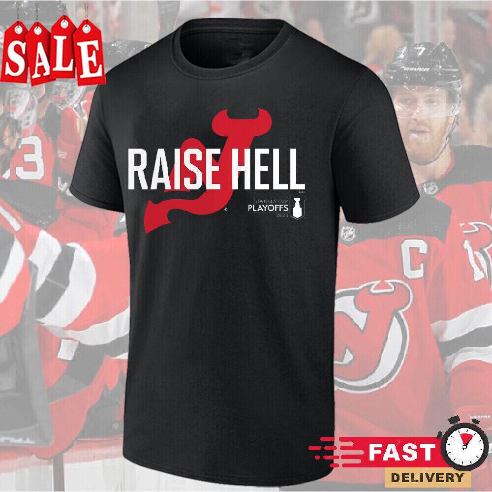 

ГОРЯЧАЯ футболка унисекс со слоганом «Raise Hell» плей-офф Кубка Стэнли «Дьяволы 2023»