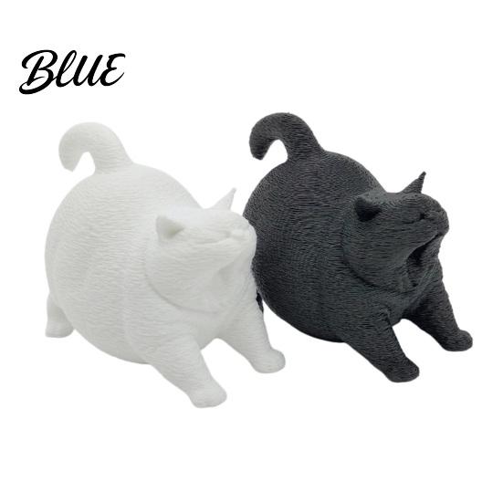 Cute Cat Desk Decor 3D Printed Yawning Chubby Figurine Black White