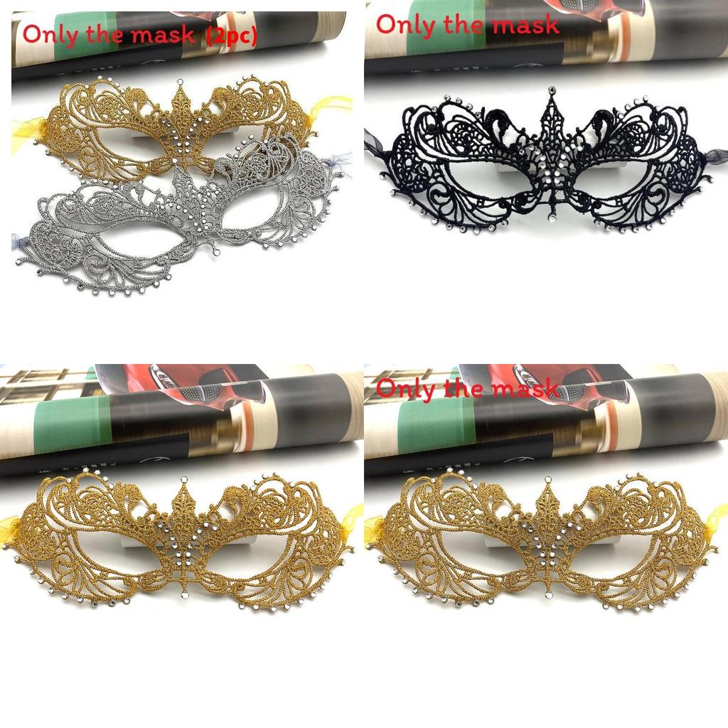 Halloween Lace Mask With Rhinestones For Costume Party And Kids Adults