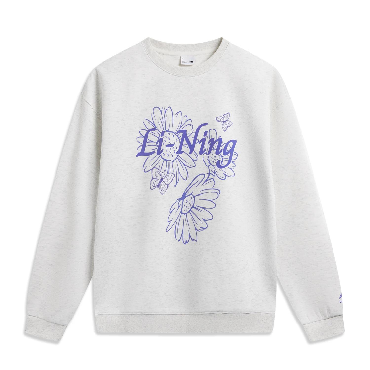 Спортивная модная серия Li Ning Круглый вырез Свитшот с принтом Свободный свитшот Женский свитшот AWDW386-2 S