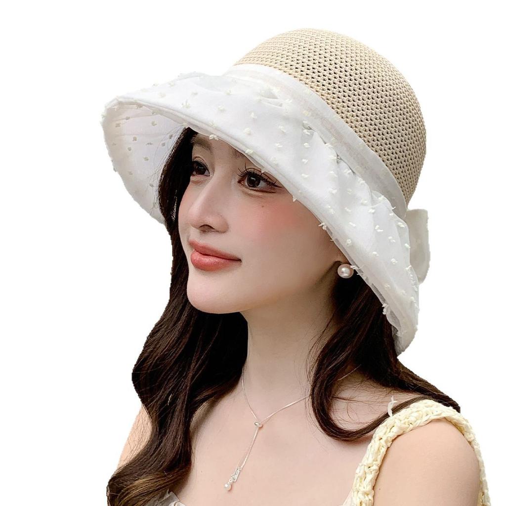 Summer new hat women's outdoor sun hat polka dot seersucker sun hat face bucket hat foldable