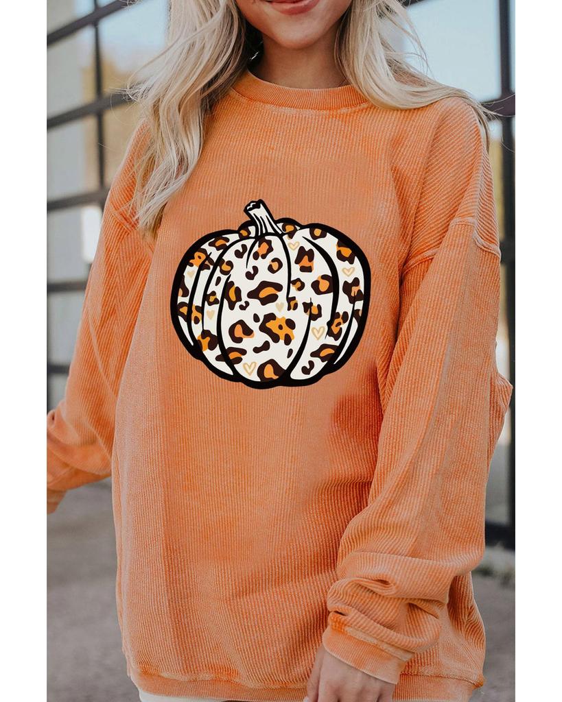 Azura Exchange Leopard Graphic Corded Sweatshirt
