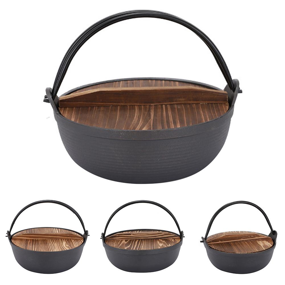 Cast Iron Dutch Oven With Wooden Cover Flat Bottom Design Single Non-coated Non-stick Pan Cast Iron Dutch Oven For Outdoor